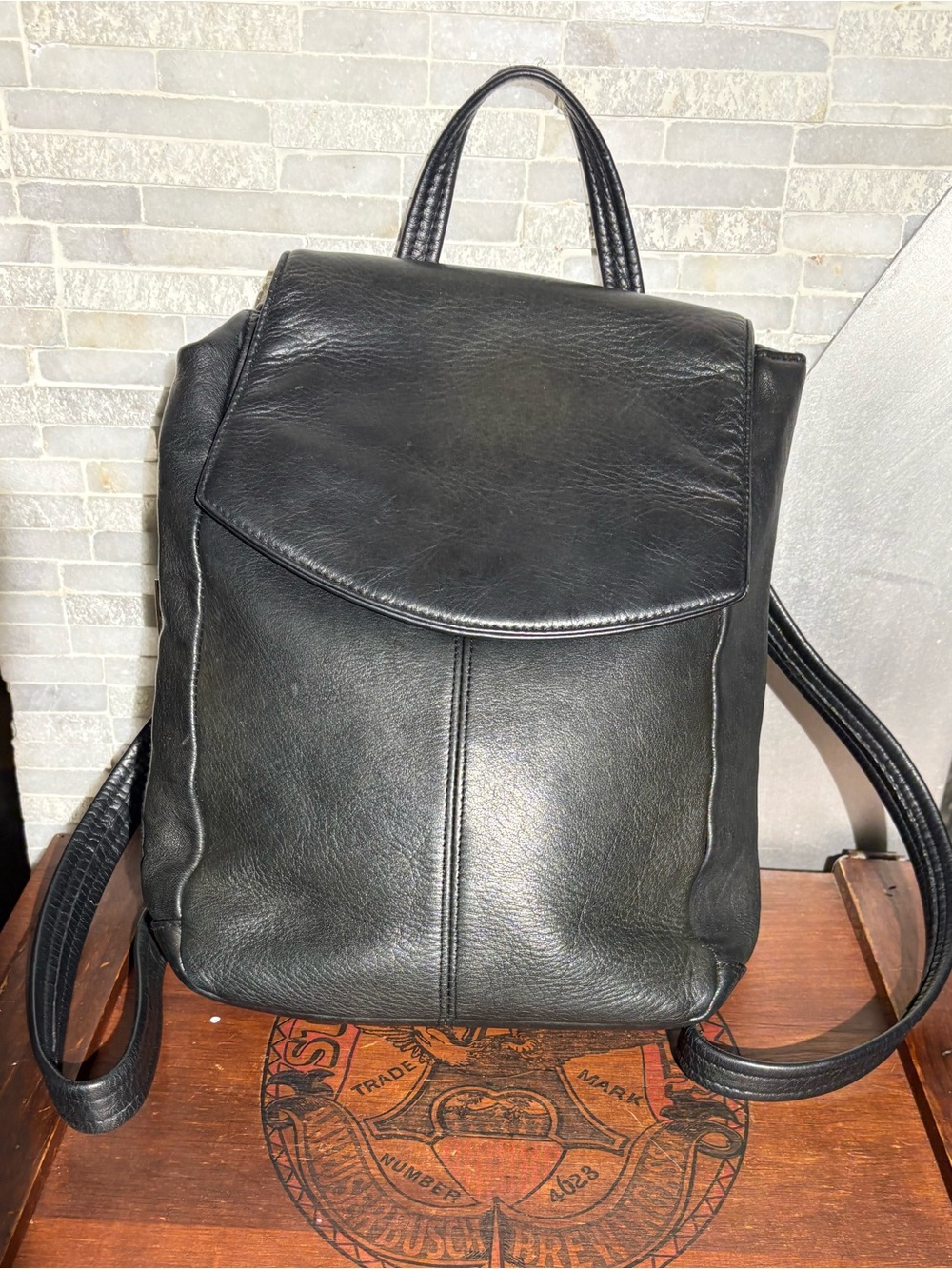 Vintage Tignanello Soft Black Genuine Leather Flap Backpack Purse